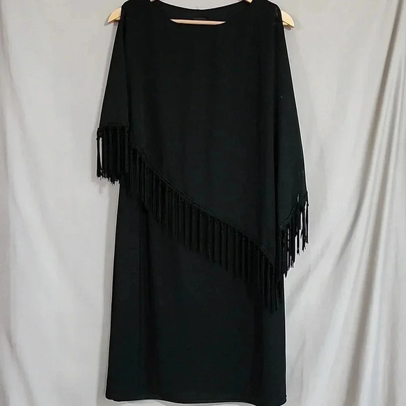 Women's R&M Richards Shift Dress with Fringe Cape Shawl,Black,Size 12, NWT - Picture 3 of 11